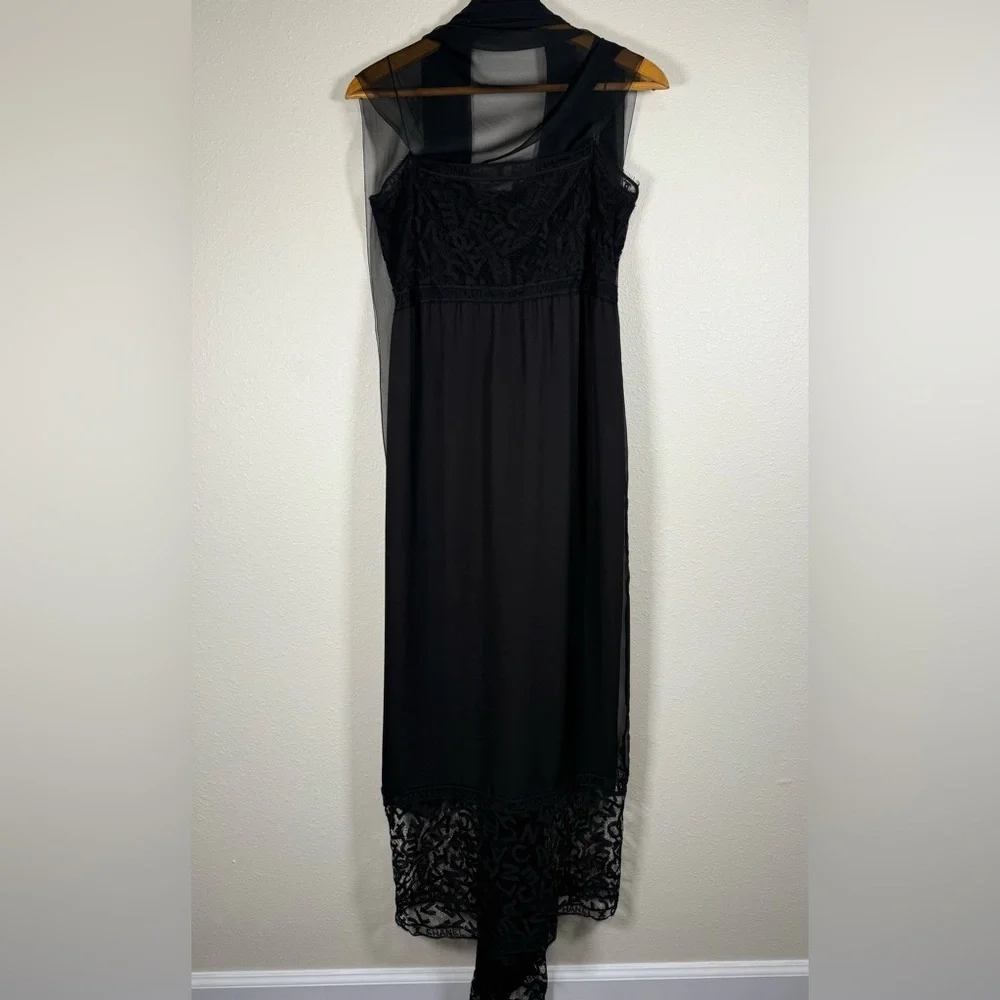 CHANEL FW/1998 RUNWAY VINTAGE CC LOGO SHEER LACE SILK EVENING GOWN - Picture 13 of 15